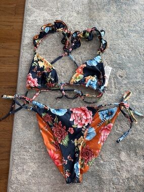 Agua Bendita Floral Bikini Set in Navy, Orange, Pink, Blue